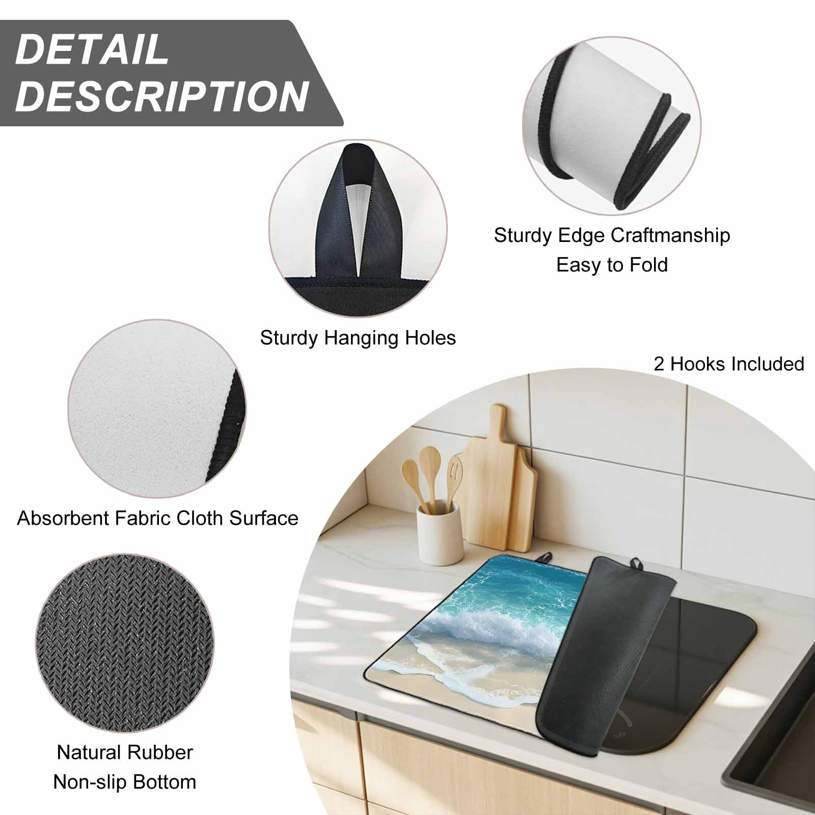 Aqua Blue Beach Stove Top Cover for Electric Stove, Heat-proof & Non Slip Glass Top Stove Cover Protector, Coastal Seawaves Sand Shore Scenery Kitchen Flat Cooktop Rubber Mat 24x21 Inches