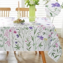 Spring Summer Tablecloth Rectangle Watercolor Wild Flowers Plants Floral Table Cloth, Wrinkle Free Spill Proof Fabric Table Cover for Dining, Party, Picnic, Indoor, Outdoor, Green