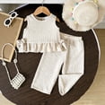 thumbnail image 2 of WUANDIXFA Toddler Girl Clothes Baby Summer Outfits Gingham Ruffle Sleeveless Vest Shirt Tank Tops Pants Set 1T 2T 3T 4T 5T (Beige, 6-9 Months), 2 of 9