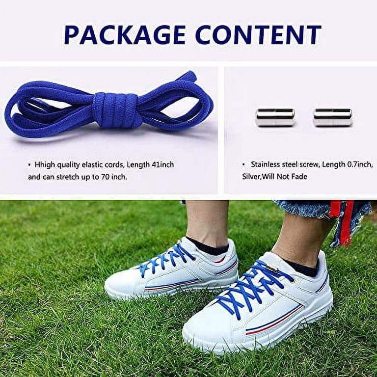 Elastic No Tie Shoelaces, With Stainless steel Screw Shoe Laces Lock - One  Size Fits All Kids & Adult（Blue） 