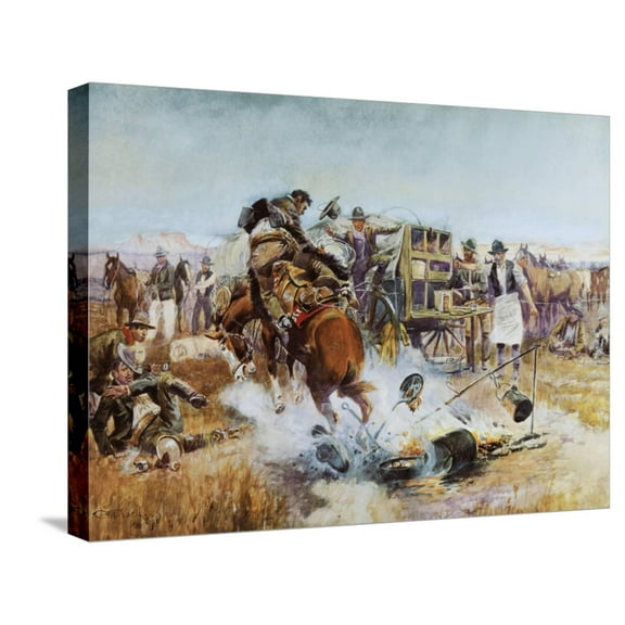 Art.com Bronc to Breakfast Stretched Canvas Print Wall Art by Charles Marion Russell, 24" x 18"