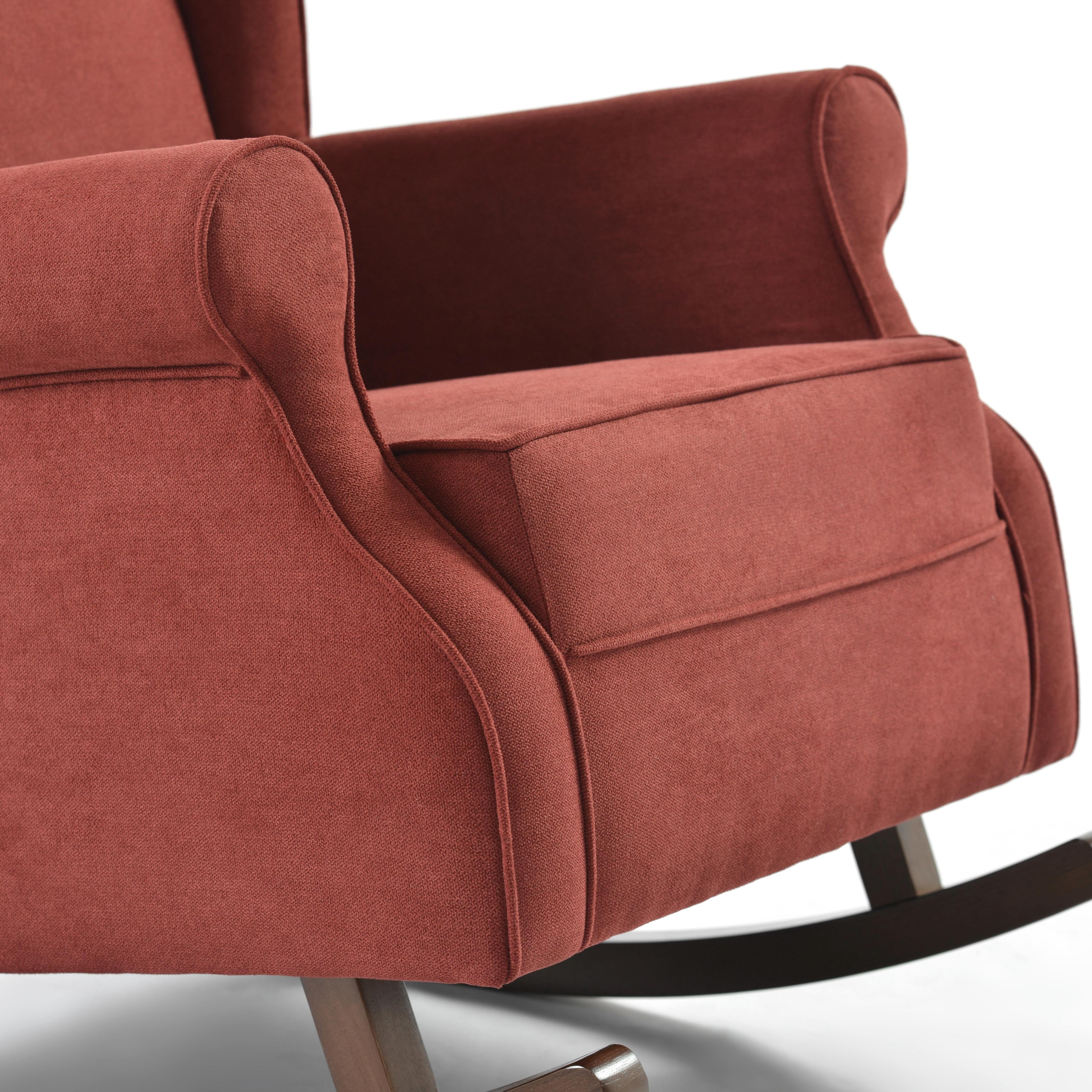Haven Upholstered Premium Wingback Rocking Chair, High Back Accent Rocker for Nursery Living Room Bedroom, Solid Wood Curved Base (Terracotta)
