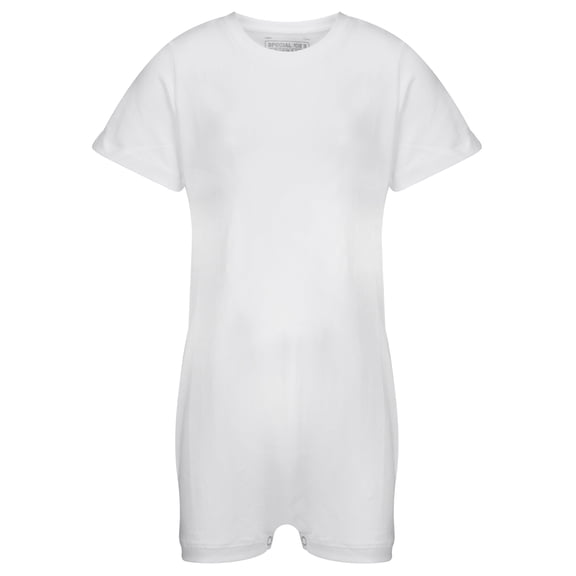 Special Needs Clothing for Older Children, Short Sleeve Bodysuit for Boys & Girls by Kaycey, White, 3-4 Years Old