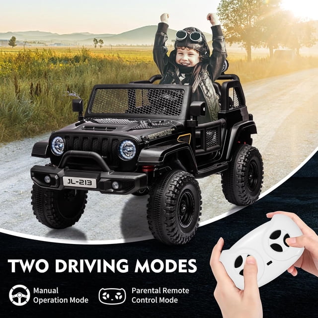 Royalbelle Black 24v Ride on Car for Ages 3-8, 2-Seater UTV Truck with Remote