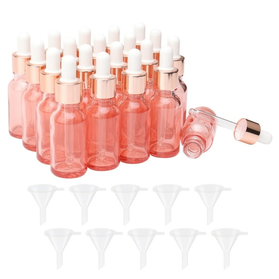 Glass Dropper Bottles 20Pcs 20ml Pink Glass Sample Dropper Tincture Bottles Vials with Glass Eye Pipette for Essential Oil Perfume Scent Liquid, 10 Funnels Include