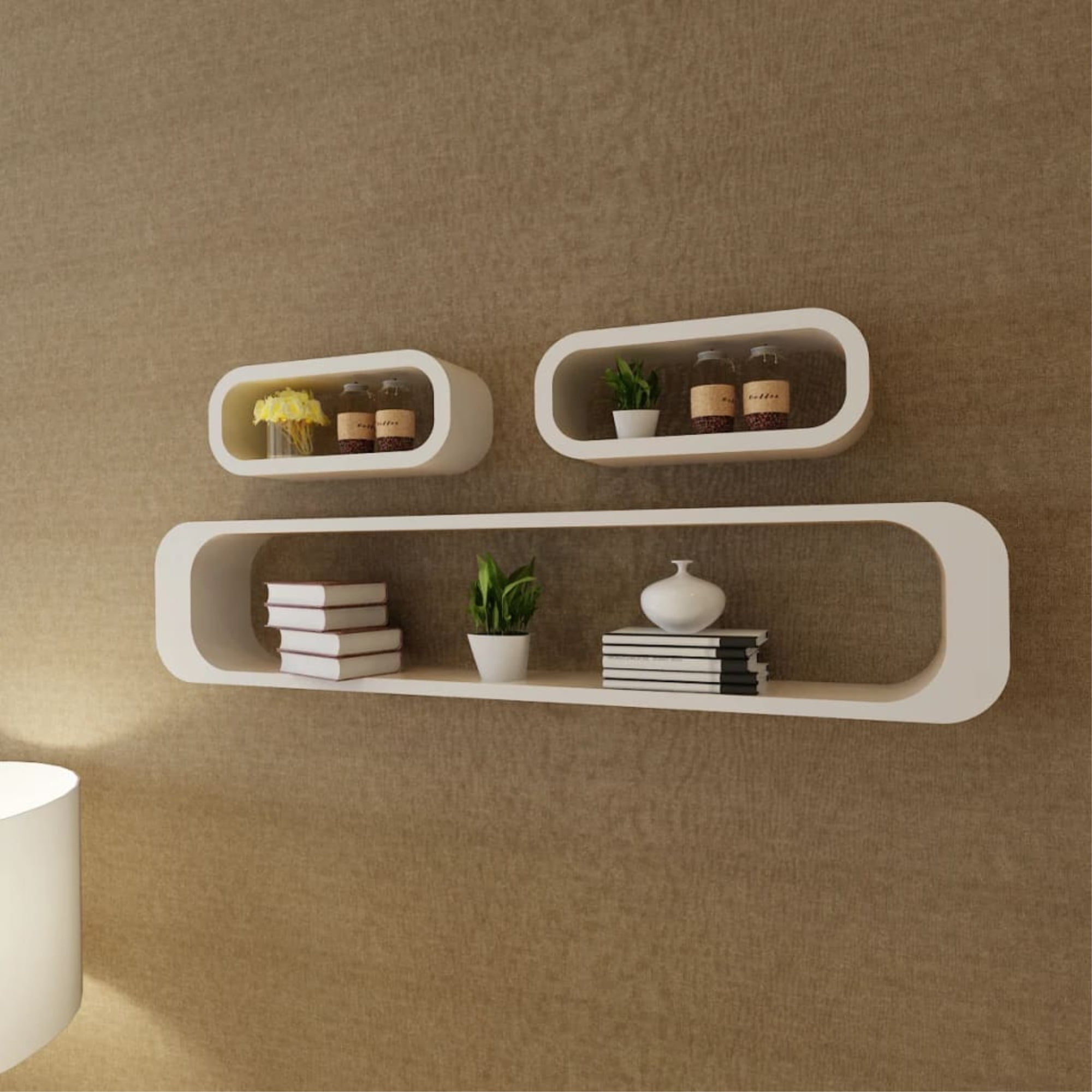 vidaXL 3 White MDF Floating Wall Display Shelf Cubes Book/DVD Storage