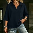 thumbnail image 3 of Taqqpue Women's Sweatshirt 3/4 Sleeve Lapel Half Zip Up Sweatshirt Solid Color Oversize Hoodless Hoodies Loose Fit Casual Pullover Tops with Pockets for Women, 3 of 10