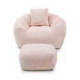 thumbnail image 3 of Giant Bean Bag Chair with Footstool, Oversized Faux Fur Shell-Shaped Sofa for Adults & Kids, Pre-Filled High-Density Foam Gaming & Reading Accent Chair for Living Room & Bedroom, Pink, 3 of 8