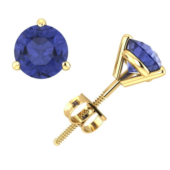 3/4Ctw Round Cut Tanzanite Martini Stud Earrings 14k Yellow Gold 3Prong Set AAA Quality