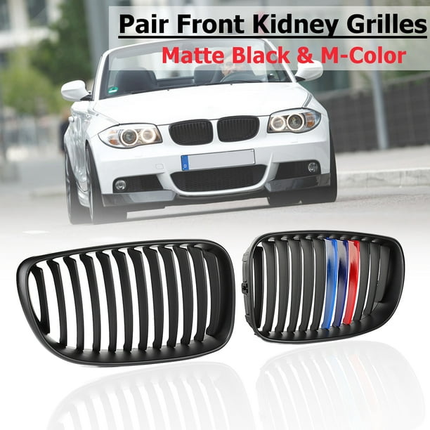 Pair New Front Kidney Grille Matte Black Fits For BMW E81 E82 E87 E88 118i  125i 