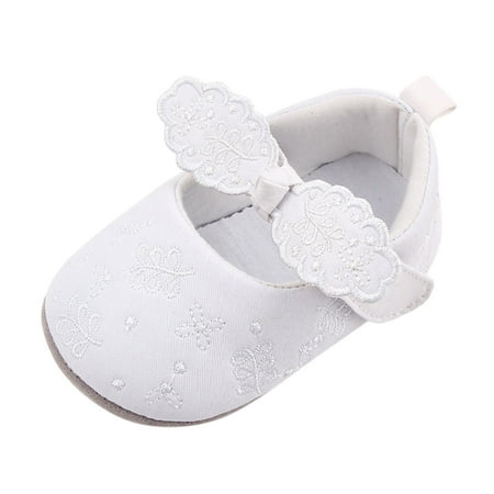 

kpoplk Toddler Girls Shoes Shoes First Bow Girls Baby Soft Shoes Princess Floral Shoes Non-Slip Walking Toddler Sneaker Boys(White)
