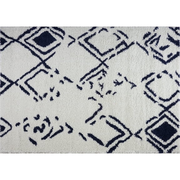 Ladole Rugs Shaggy Kenitra European Abstract Soft Polypropylene Modern Big Runner Rug in White Dark Blue, 3x10 (2'7" x 9'10", 80cm x 300cm)