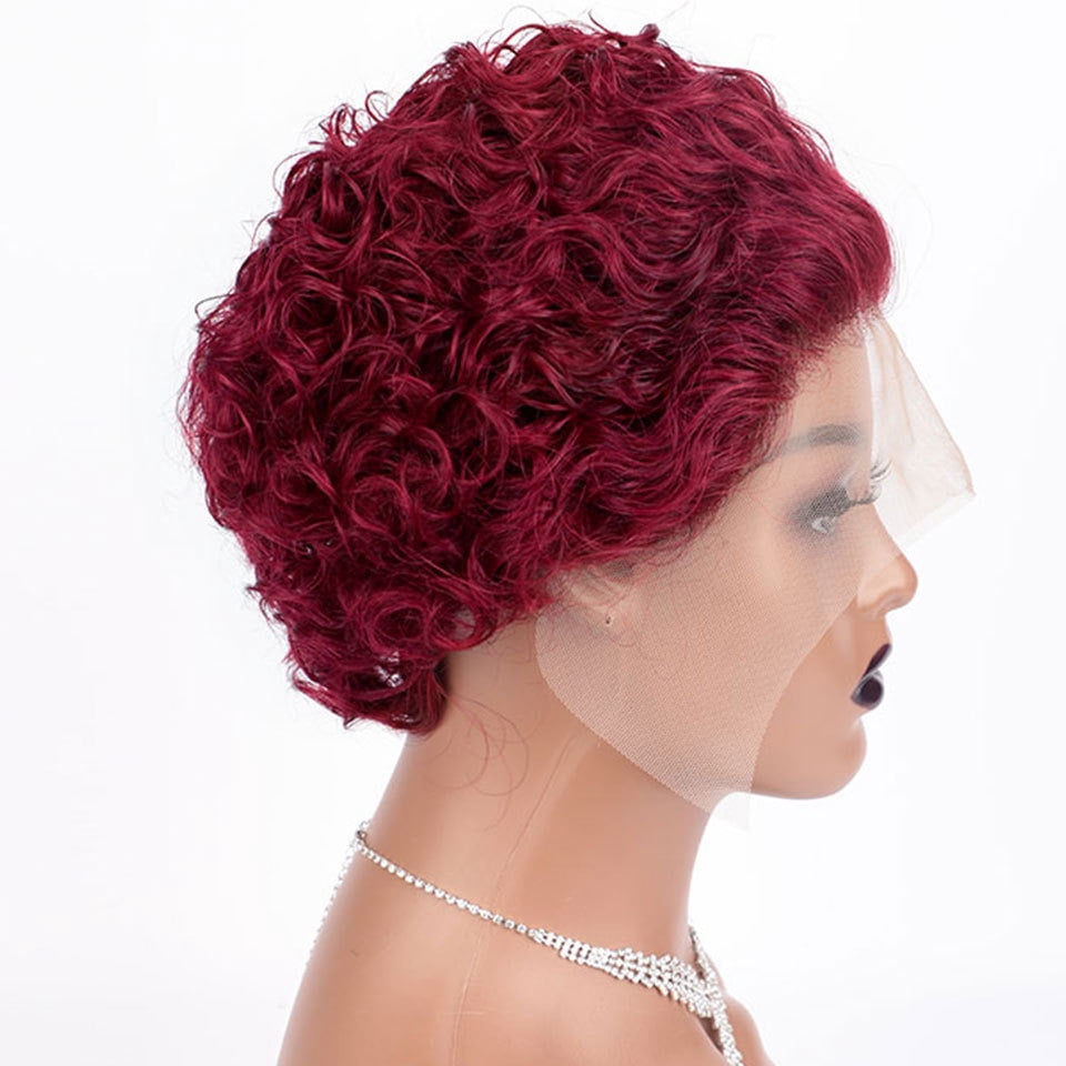 Short Curly Pixie Cut Wigs 6 Inch 13x1 Lace Front Wig Human Hair Short Curly Human Hair Wigs for Women Pixie Wigs #99J