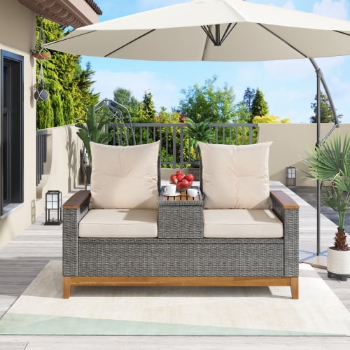 Outdoor Loveseat with Adjustable Backrest, Patio Lounge Chair Set