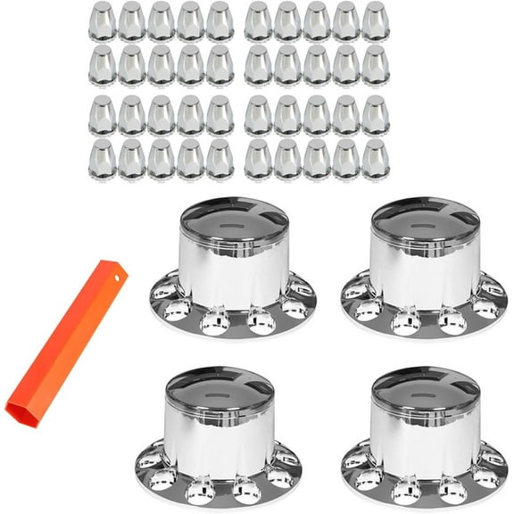Labwork Chrome Rear Wheel Axle Hub Cover Kit for Semi-Truck 22.5" & 24.5" Wheels 33mm Nut Covers ABS Plastic Set of 4