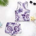 thumbnail image 6 of COEQINE Girls Two Piece Tankini Swimsuit Racerback Bathing Suit with Chest Pad, Summer Hawaiian Swimwear with Boyshort for Kids 6-7 Years, for Water Play, Purple Butterfly Tie-dye, 6 of 8