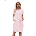 thumbnail image 2 of Women'S Summer Striped Short Sleeve T Shirt Dress Casual Tie Waist with Pockets Pink M, 2 of 7