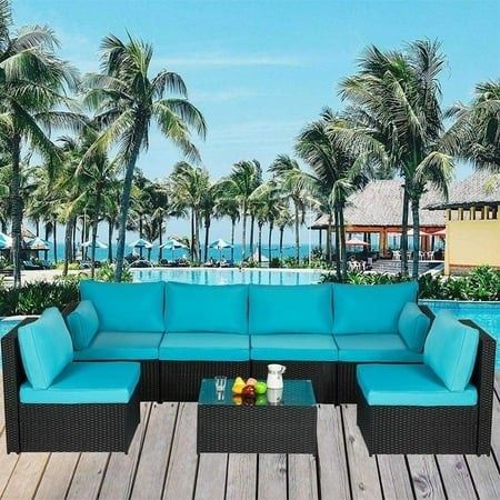 7 PCs Outdoor Sectional Sofa Patio Furniture, PE Rattan Wicker Sofa, Patio Furniture Sets