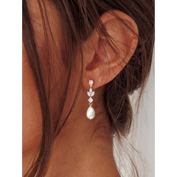 Silver Earrings With Teardrop Pearl And CZ Floral Design