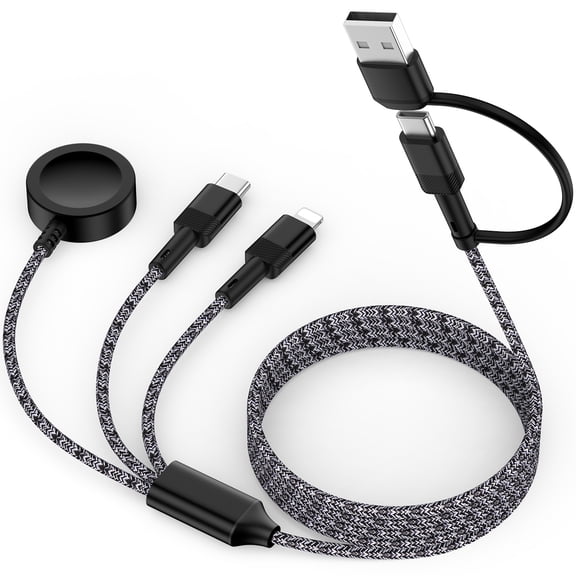 3 in 2 USB C iWatch Charger,1PACK iPhone Multi Charging Cable USB Type C Charger Cable Cord 6FT Magnetic iWatch Fast Charging Pad Wireless Charger Dock Stand Compatible for iWatch Samsung&iPhone16-12