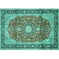 thumbnail image 1 of Ahgly Company Machine Washable Indoor Rectangle Medallion Turquoise Blue Traditional Area Rugs, 6' x 9', 1 of 4