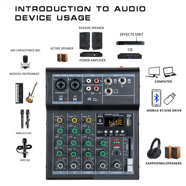 Professional Digital DJ Mixer Console 4 Channel Audio Mixer with USB Port Supports Bluetooth Connection Playback White