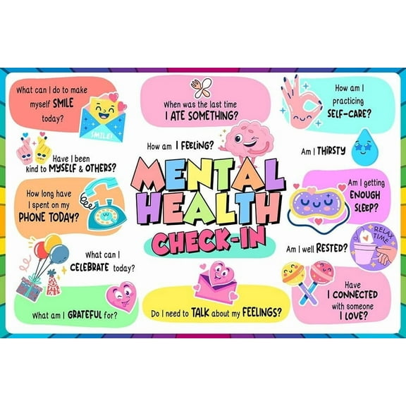 Mental Health Check-In Posters for Kids- Positive Wall Art for Therapy, Counseling Office Decor, Health Posters for Classroom, Colorful Educational Posters
