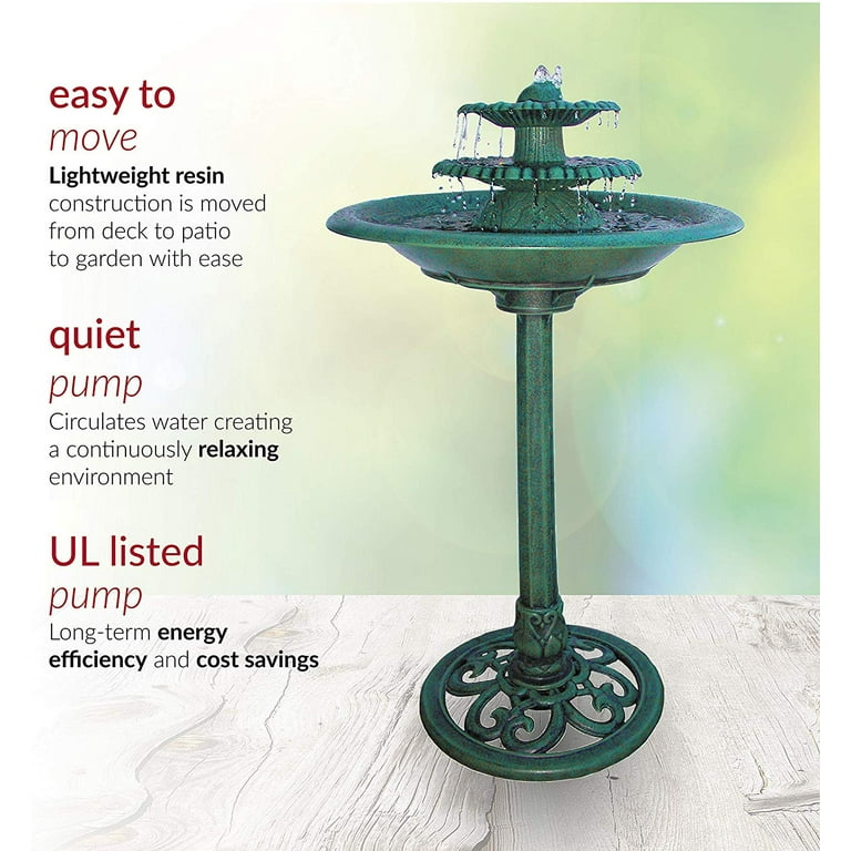 Alpine Corporation 3-Tier Vintage Pedestal Fountain Bird Bath, Green Alpine Corporation 3-Tier Vintage Pedestal Fountain Bird Bath, Green