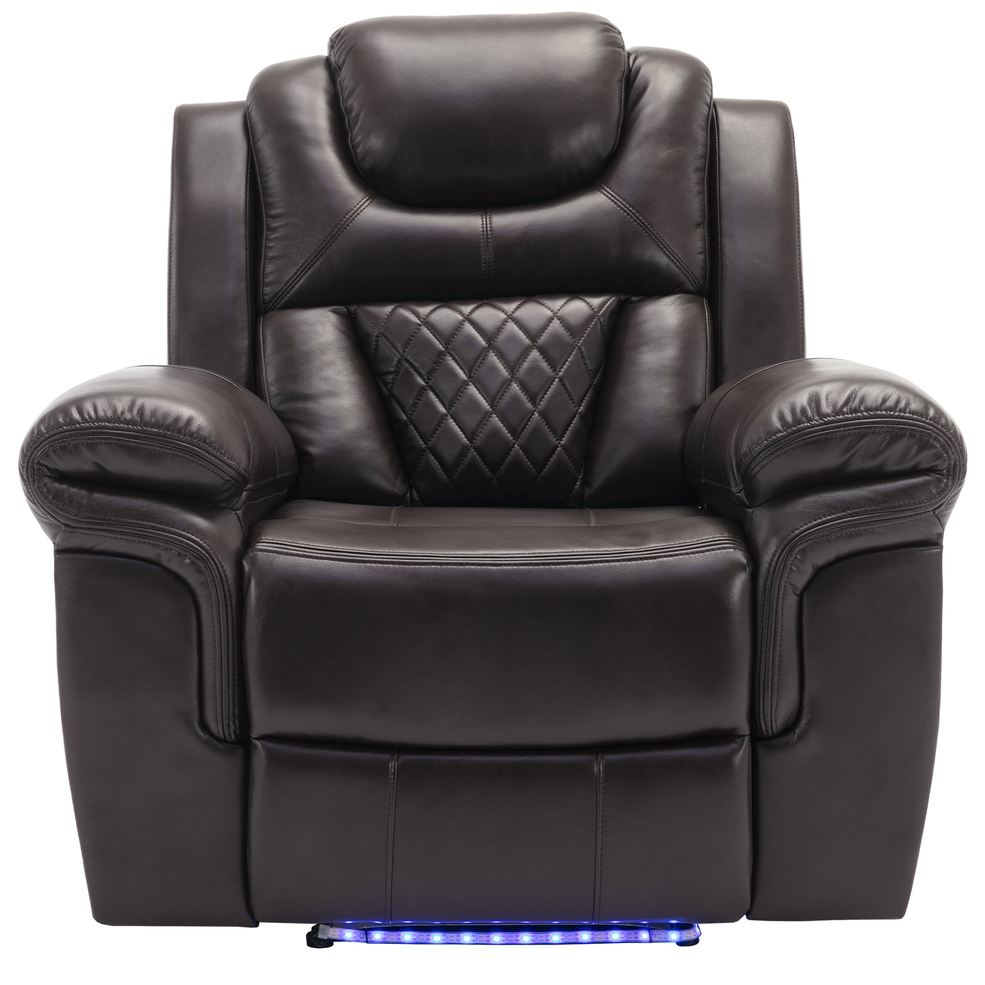 Euroco Home Theater Seating Manual Recliner Chair with LED Light Strip for Living Room,Bedroom, Brown