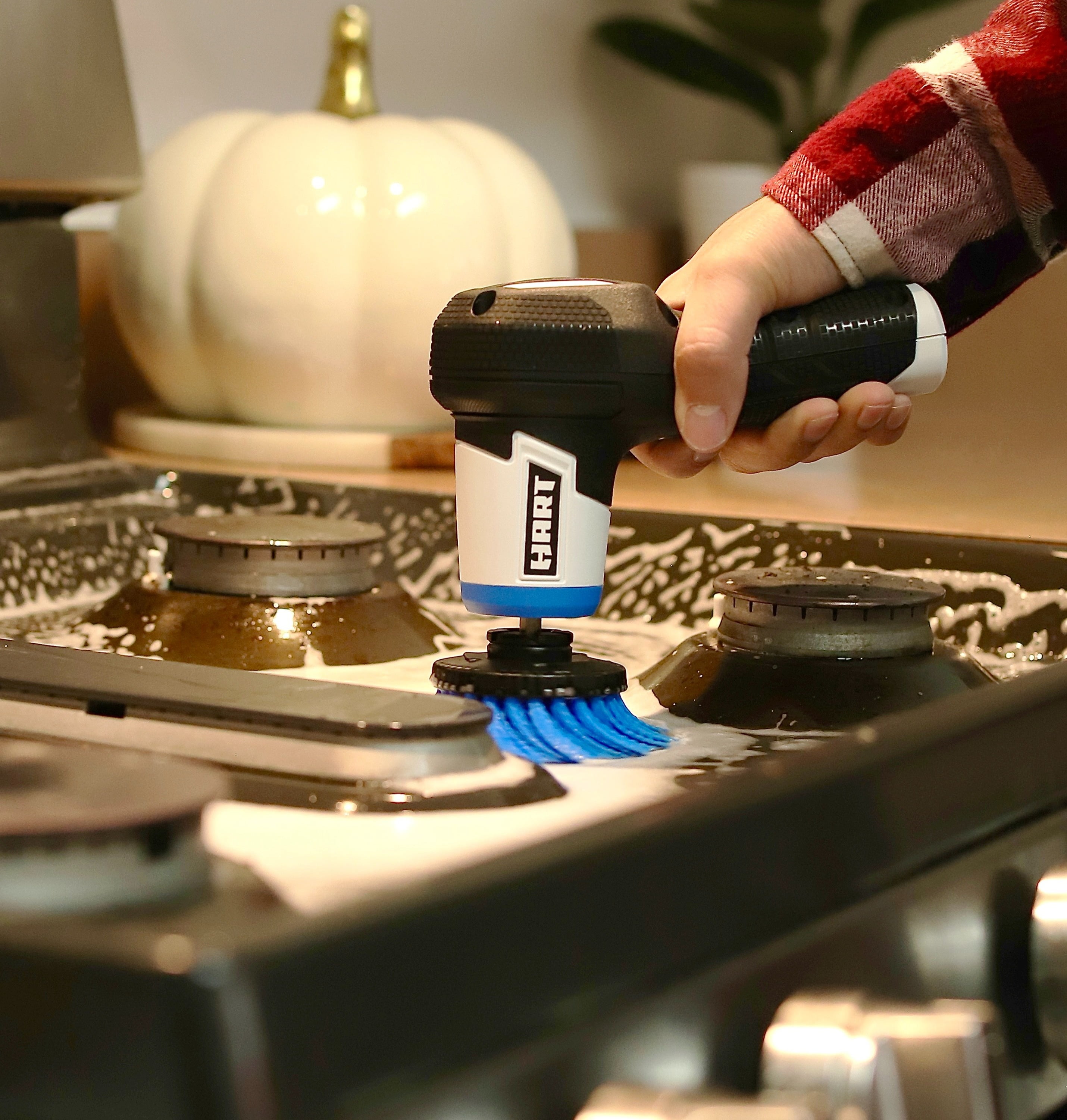 HART 4-Volt Rechargeable Power Compact Scrubber, Medium Bristle Cleaning Brush