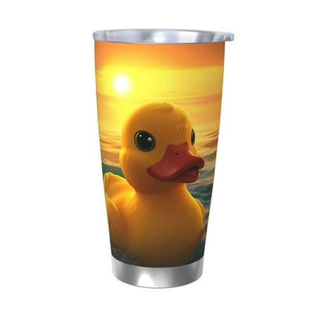 

Cauagu Cartoon Swimming Yellow Duck Pattern 20oz Tumbler Stainless Steel Vacuum Insulated Tumbler with Lid Insulated Coffee Mug Thermal Cup with Splash Proof Sliding Lid-Without Straw