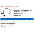 thumbnail image 2 of Knock Sensor - Compatible with 2009 - 2012 Ford Escape 3.0L V6 2010 2011, 2 of 2