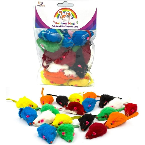 AXEL PETS 20 Rainbow Colorful Furry Mice Cat Toys with Catnip and Rattle Sound Interactive Catch Play Mouse Toy for Cat, Pack of 20 Mice
