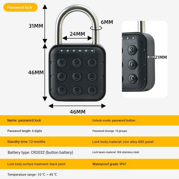 Fingerprint Password Padlock | Waterproof IP67 Antitheft Door Cabinet Lock | Dual Authentication | Heavy Duty Large Size | Smart Touch Technology | Supports Multiple Users | Includes Charging Cable