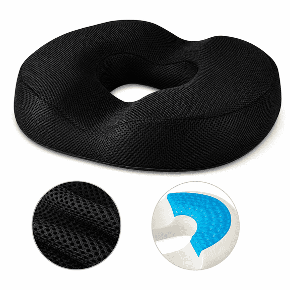 Byseng Donut Pillow Seat Cushion, Gel Memory Foam Cushion for Tailbone Pressure Relief, Hemorrhoid Pillow with Washable Cover, Ergonomic Chair Cushion for Office, Car, Wheelchair & Home