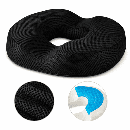 Byseng Donut Pillow Seat Cushion, Gel Memory Foam Cushion for Tailbone Pressure Relief, Hemorrhoid Pillow with Washable Cover, Ergonomic Chair Cushion for Office, Car, Wheelchair & Home