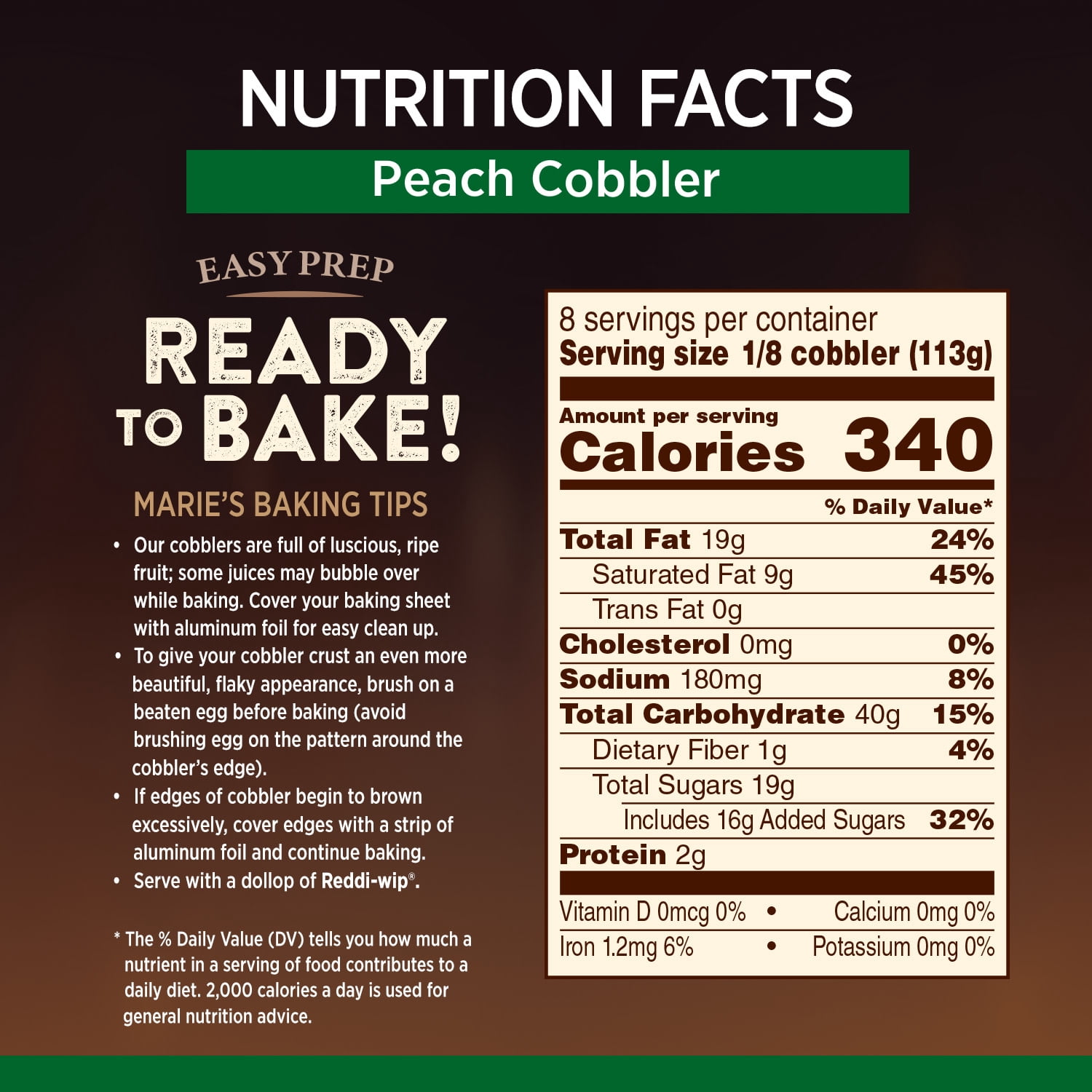 Marie Callender's Peach Cobbler, Frozen Dessert Pie, 32 oz.