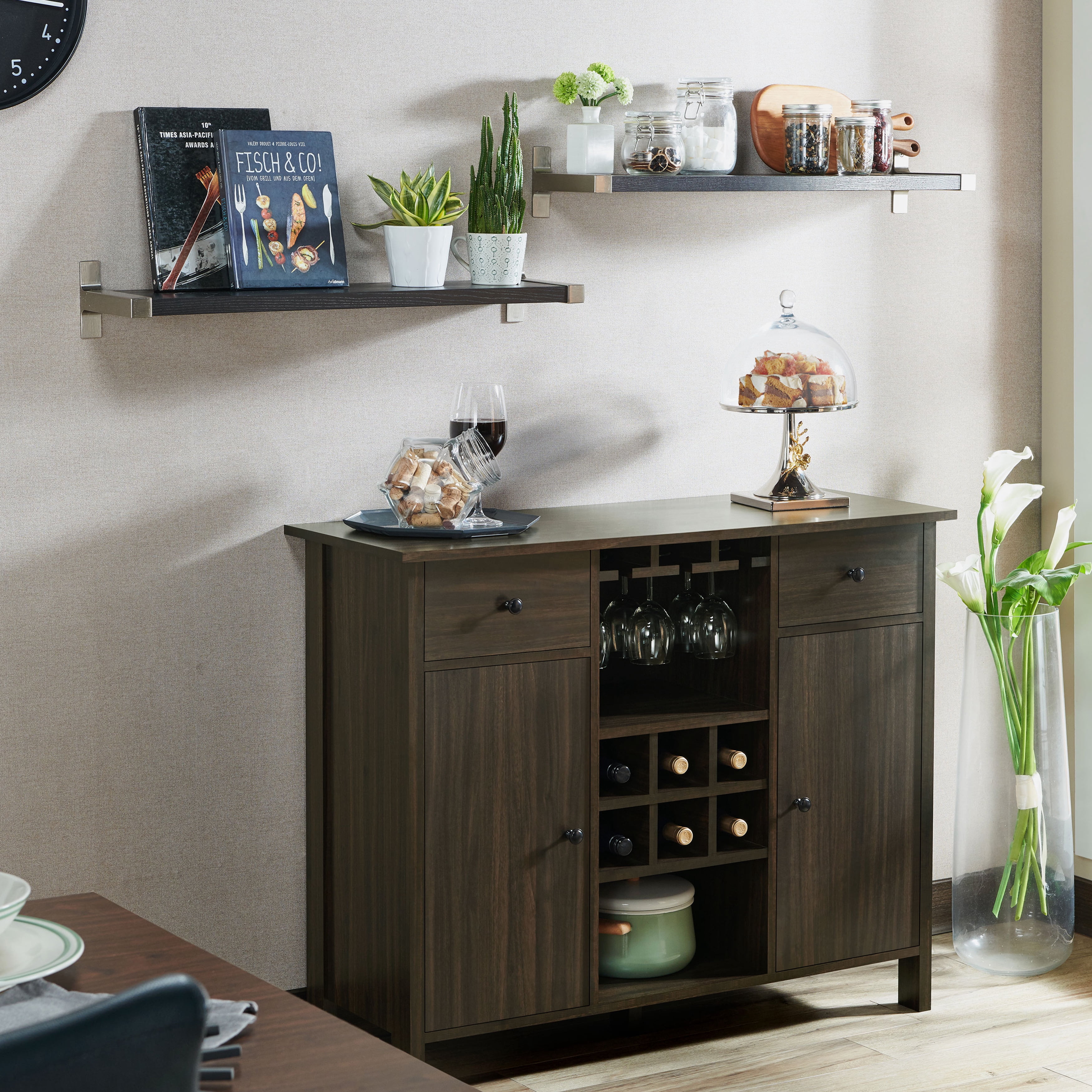 Furniture of America Levy Wood Wine Storage Buffet Table, Wenge