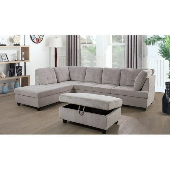 PonLiving Furniture Gray Dubey Living Room Sectional with Ottoman / Orientation: Left hand facing PonLiving Gray Dubey Living Room Sectional with Ottoman / Orientation: Left hand facing