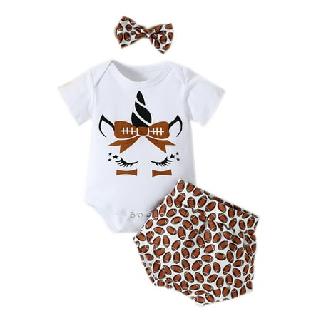 

Newborn Baby Girl Clothes Short Sleeve Onesie Romper Rugby Print Bloomers Shorts Set Headband Infant Summer Clothes