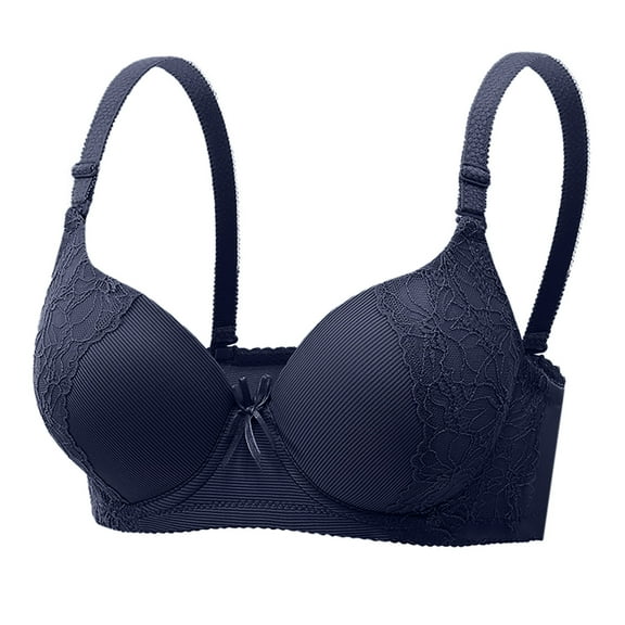 AHTJRT Women's Lace Push Up Bra Underwire Padded Support Racerbacks Full Coverage Plunge Everyday Lift Bra with Adjustable Straps Dark Blue XL