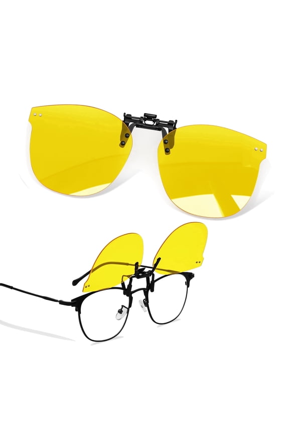 Clip on Driving Glasses Rimless Flip Up Style Anti-Glare Night Vision Glasses for Driving(Yellow