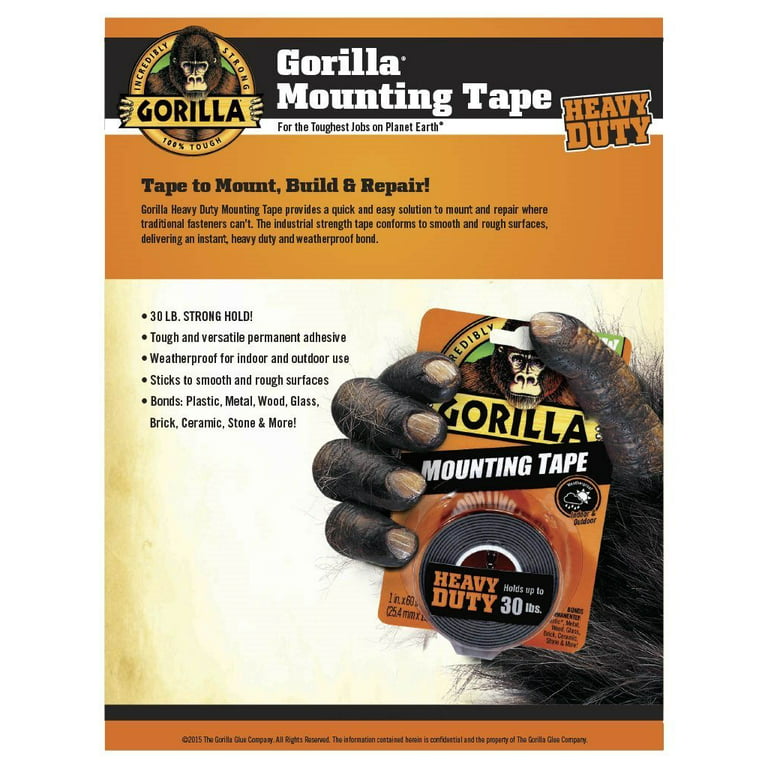 Gorilla Heavy Duty Double Sided Mounting Tape, 1 Inch x 60 Inches,  BlackPack of 10