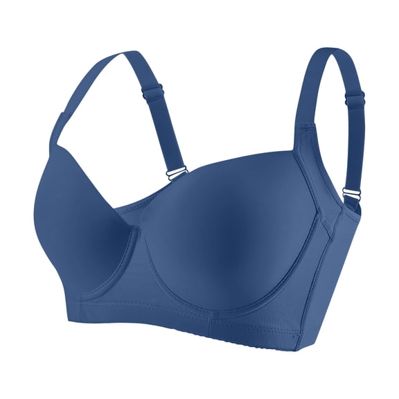 Kvture 2-Pack Underwire Bra for Women Seamless Deep V Adjustable Strap Wireless Push Up Everyday Tshirt Bras Blue Bra 42C