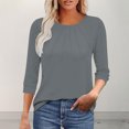 thumbnail image 2 of Summer Akafmk 3/4 Sleeve Shirts for Women,Summer Womens Pleated Front Tunic Tops,Casual Loose Solid Color V-neck Lace Quarter Sleeve Top, 2 of 5