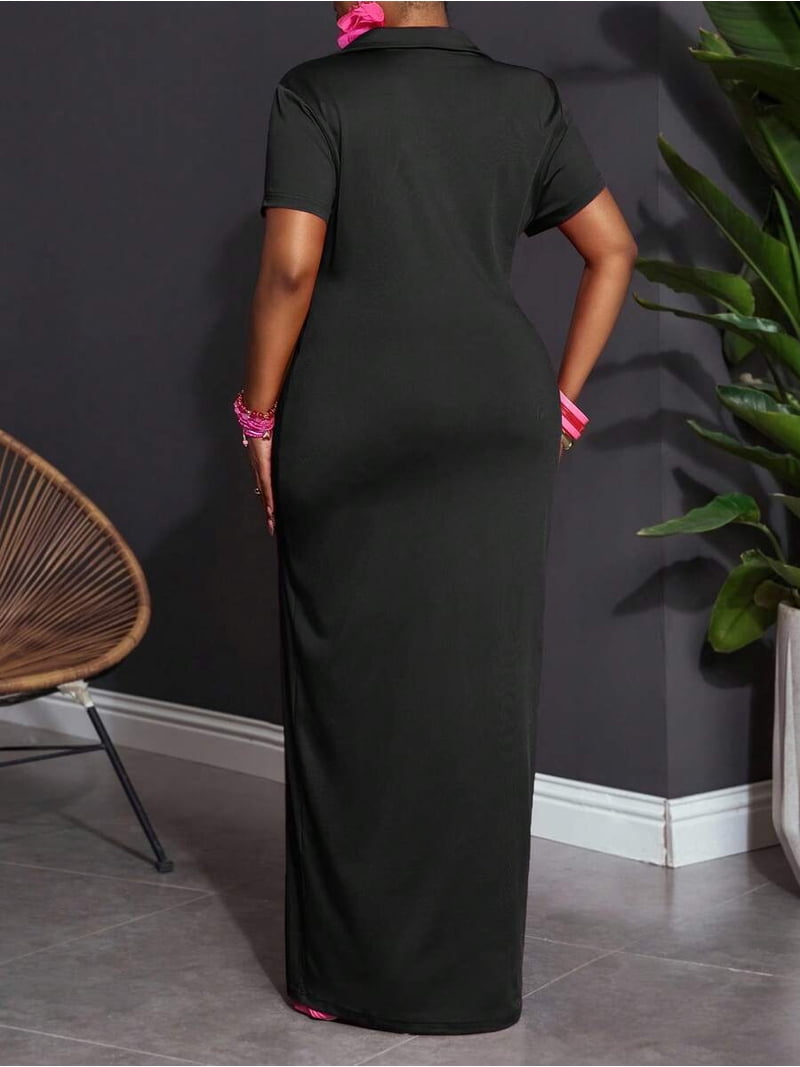 fitted black dress plus size HDE Plus Size Bodycon Midi Dress Casual Fitted Jersey Tank Sundress Sleeveless Scoop Neck Soft Knit Everyday Stretchy Dress Black