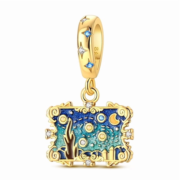 Silver Plated Van Gogh Starry Night Charm Bead for Bracelet Making