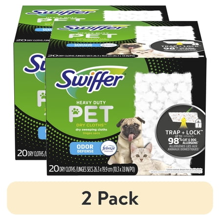 (2 pack) Swiffer Hair Magnet Heavy Duty Pet Refills, Odor Defense, 20 Count