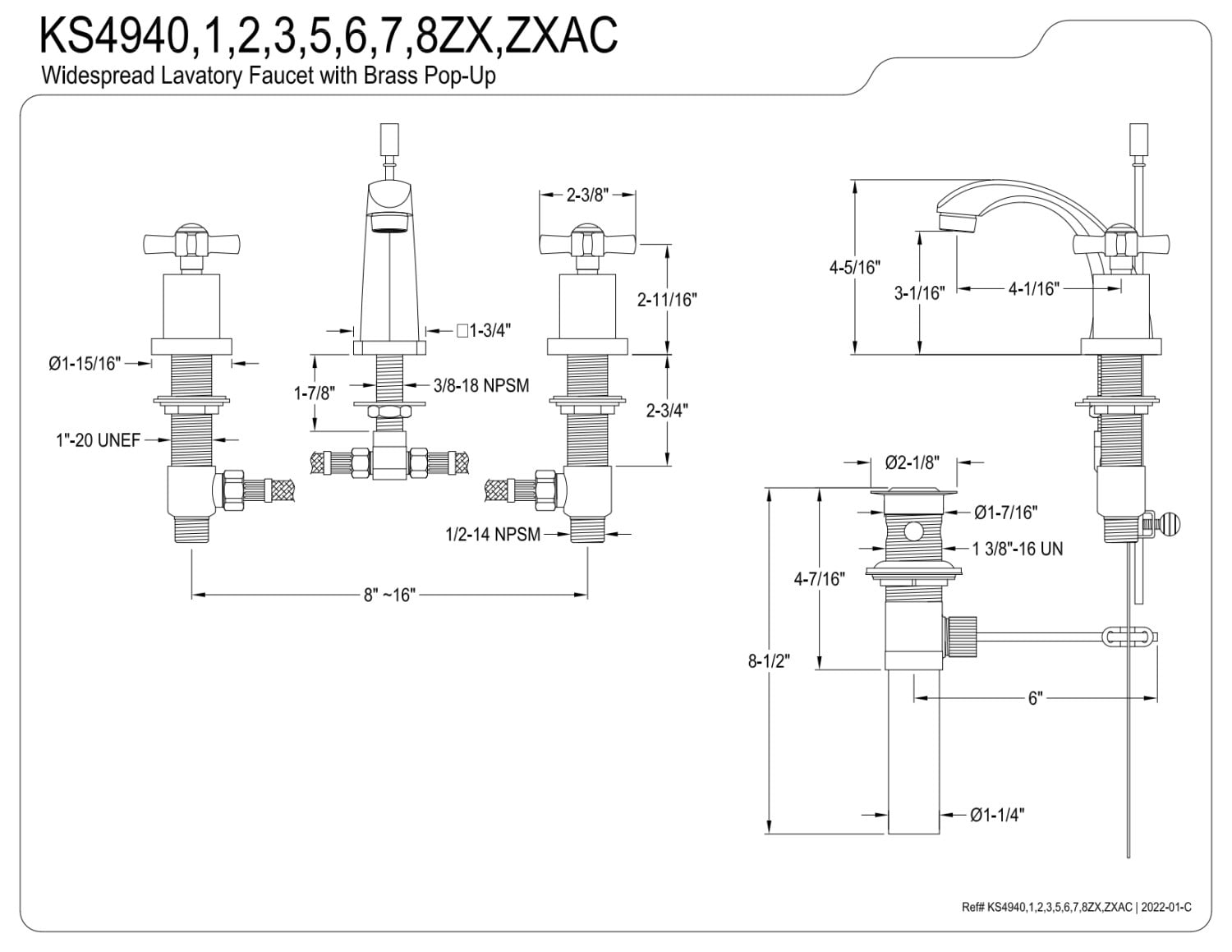 Kingston Brass KS4948ZX 8 in. Widespread Bathroom Faucet, Brushed Nickel