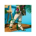 thumbnail image 6 of BLISSFUL STEP Women's Faux Velvet Lace Up Block Heel Strappy Sandals Dark Green (Size 8.5), 6 of 8